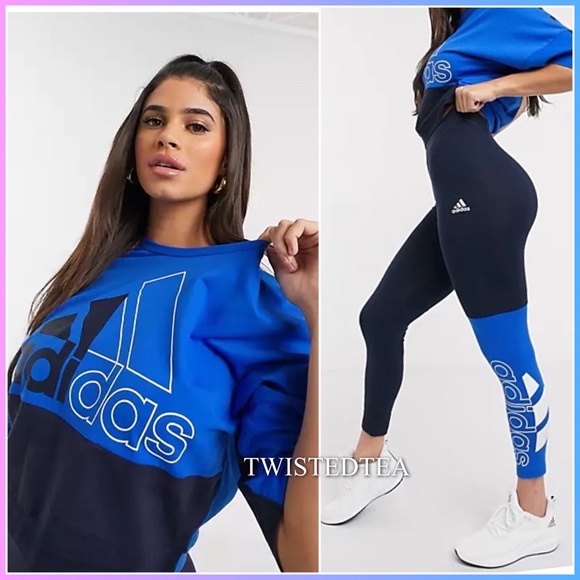 adidas Pants - 💙NWT M 2 pc adidas matching set sweatshirt leggings colorblock outfit womens